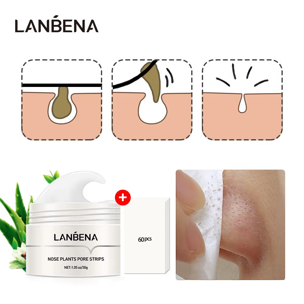 LANBENA 60Pcs Paper Blackhead Remover Nose Mask Pore Strip Black Mask Peeling anti Acne Treatment Deep Cleansing Skin Care