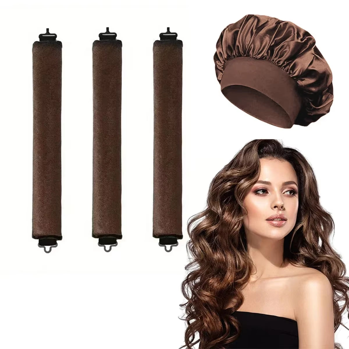 Heatless Hair Curler Satin Sleeping Cap Set No Heat Hair Rollers Curling Rod Headband Soft Curlers Lazy Curls Bonnet Night Hat