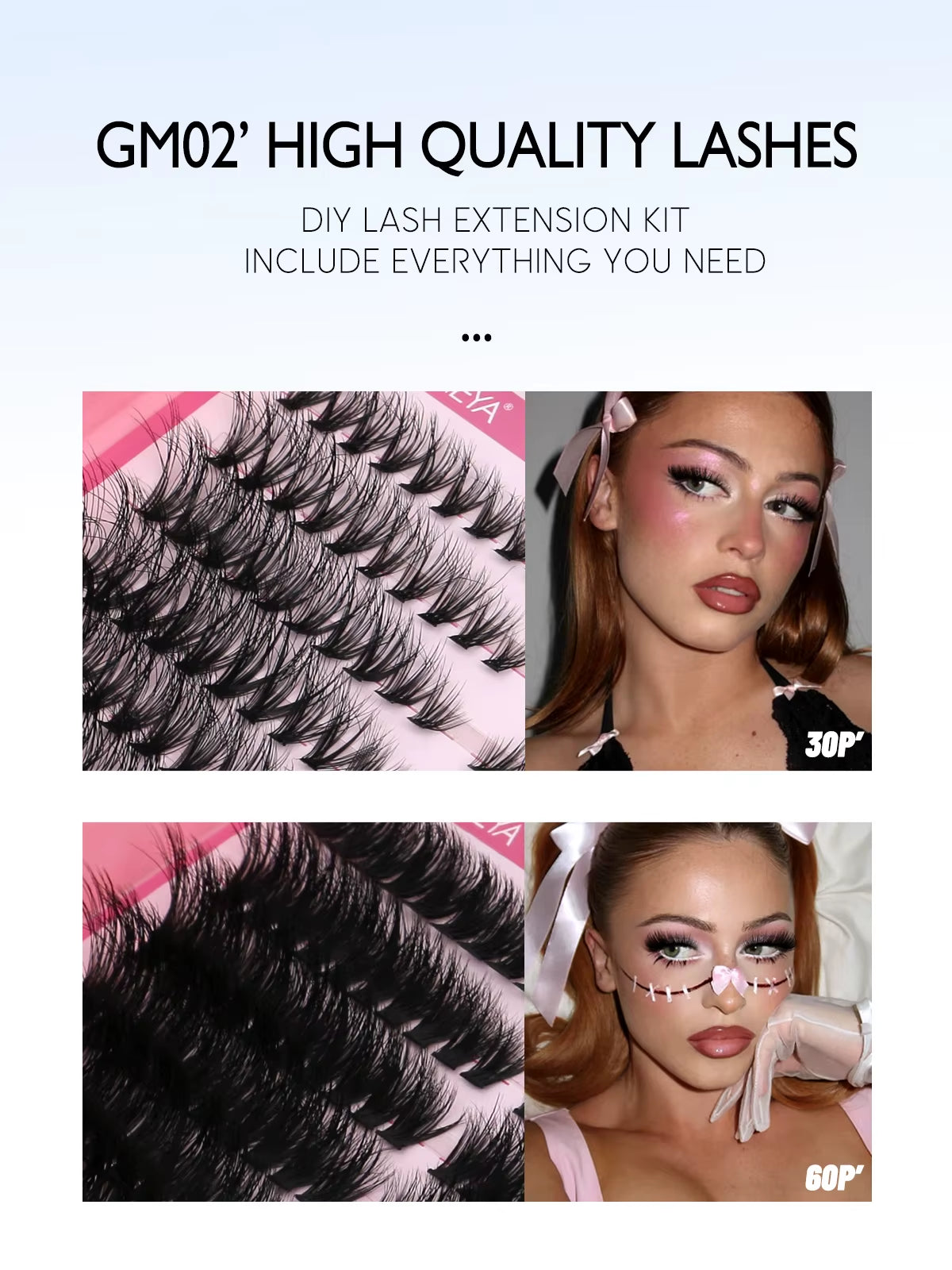 Lash Clusters Kit Cat Lashes 640 Pcs with Lash Bond & Seal Cluster Eyelash Extensions Eyelash Clusters Kit DIY at Home