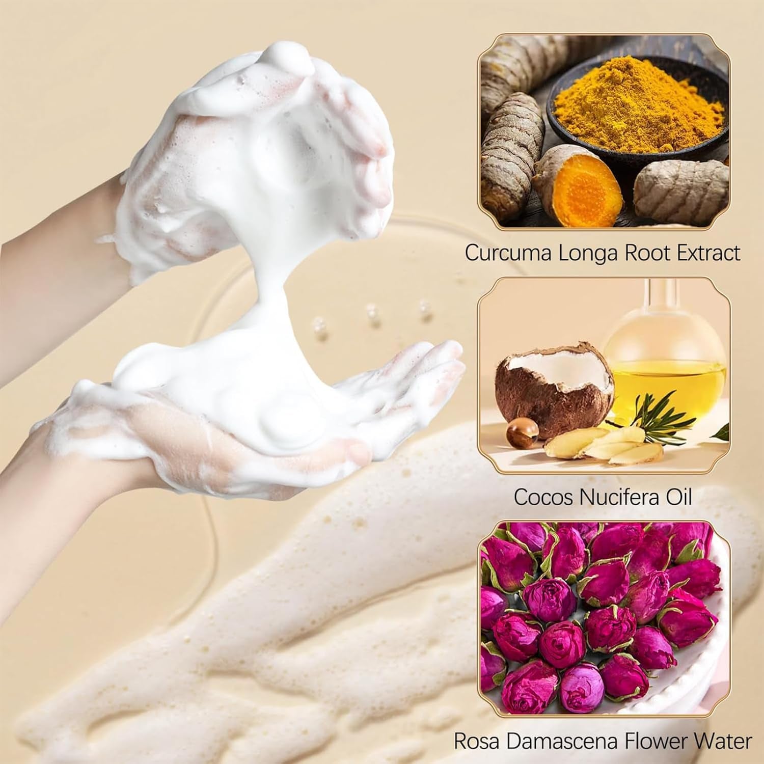 Turmeric Facial Cleanser, Turmeric Facial Wash, Turmeric Face Wash, Foaming Face Wash, Turmeric Foaming Cleanser for All Skin, Deep Cleaning, Moisturizing, Easy to Use