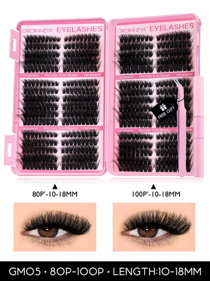 Lash Clusters Kit Cat Lashes 640 Pcs with Lash Bond & Seal Cluster Eyelash Extensions Eyelash Clusters Kit DIY at Home