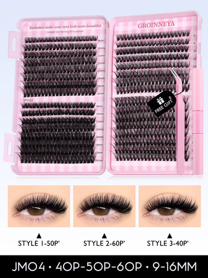 Lash Clusters Kit Cat Lashes 640 Pcs with Lash Bond & Seal Cluster Eyelash Extensions Eyelash Clusters Kit DIY at Home