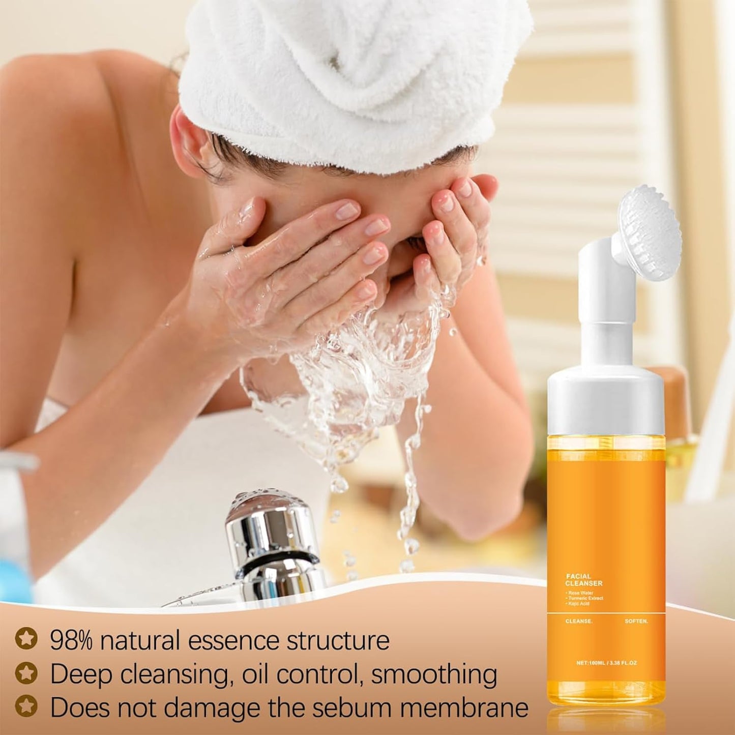 Turmeric Facial Cleanser, Turmeric Facial Wash, Turmeric Face Wash, Foaming Face Wash, Turmeric Foaming Cleanser for All Skin, Deep Cleaning, Moisturizing, Easy to Use