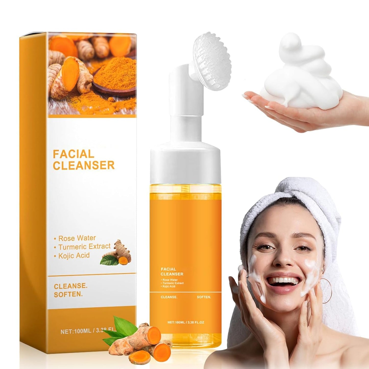 Turmeric Facial Cleanser, Turmeric Facial Wash, Turmeric Face Wash, Foaming Face Wash, Turmeric Foaming Cleanser for All Skin, Deep Cleaning, Moisturizing, Easy to Use