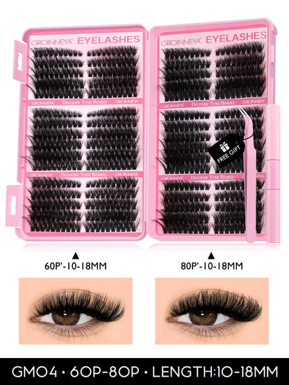 Lash Clusters Kit Cat Lashes 640 Pcs with Lash Bond & Seal Cluster Eyelash Extensions Eyelash Clusters Kit DIY at Home