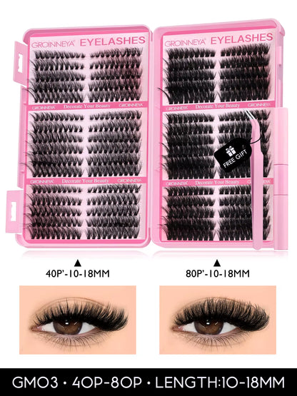 Lash Clusters Kit Cat Lashes 640 Pcs with Lash Bond & Seal Cluster Eyelash Extensions Eyelash Clusters Kit DIY at Home