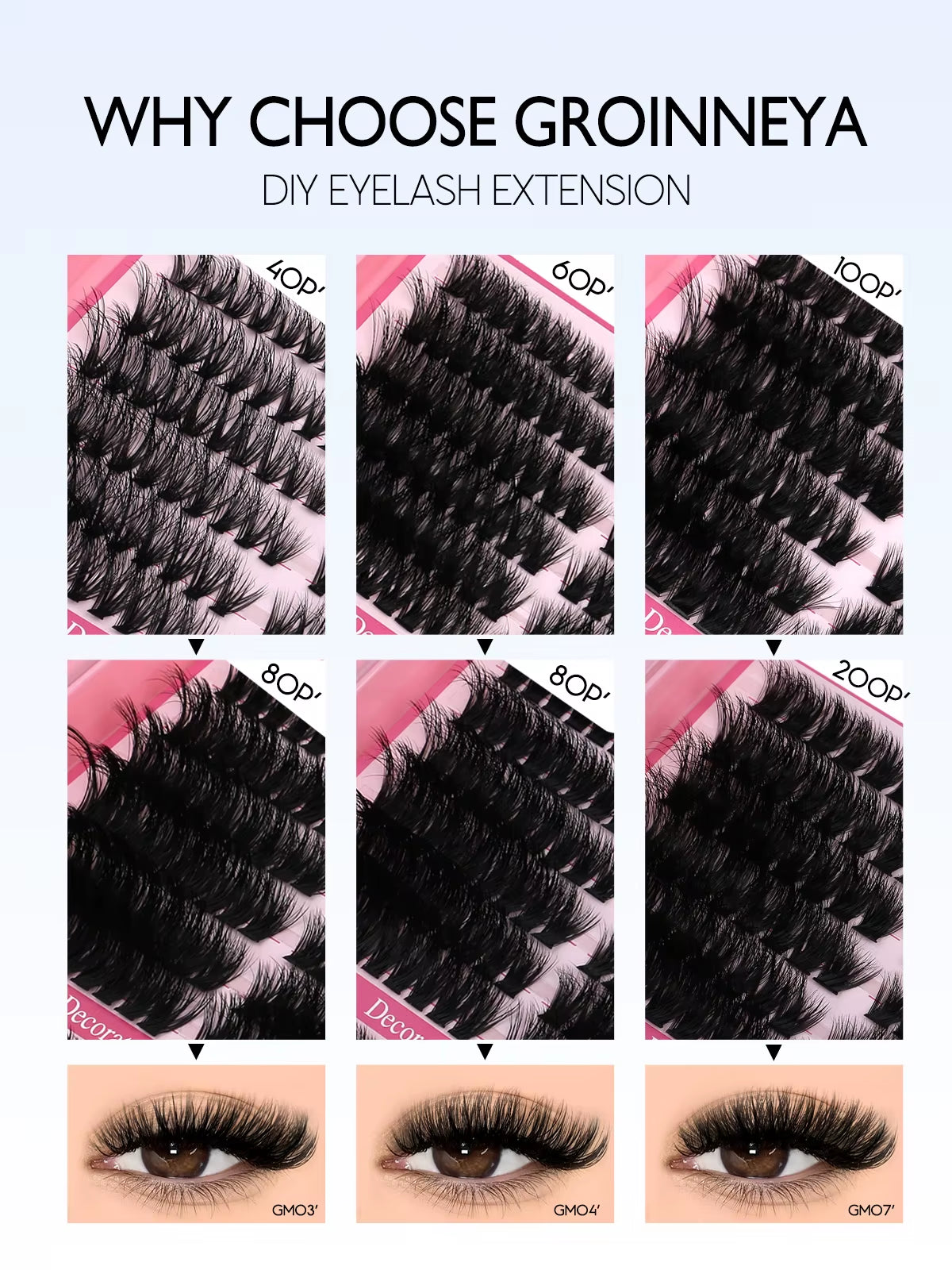 Lash Clusters Kit Cat Lashes 640 Pcs with Lash Bond & Seal Cluster Eyelash Extensions Eyelash Clusters Kit DIY at Home