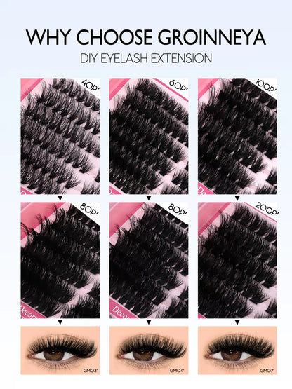 Lash Clusters Kit Cat Lashes 640 Pcs with Lash Bond & Seal Cluster Eyelash Extensions Eyelash Clusters Kit DIY at Home