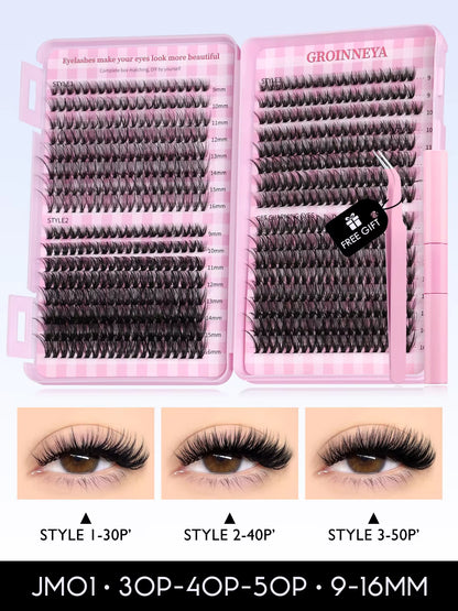 Lash Clusters Kit Cat Lashes 640 Pcs with Lash Bond & Seal Cluster Eyelash Extensions Eyelash Clusters Kit DIY at Home