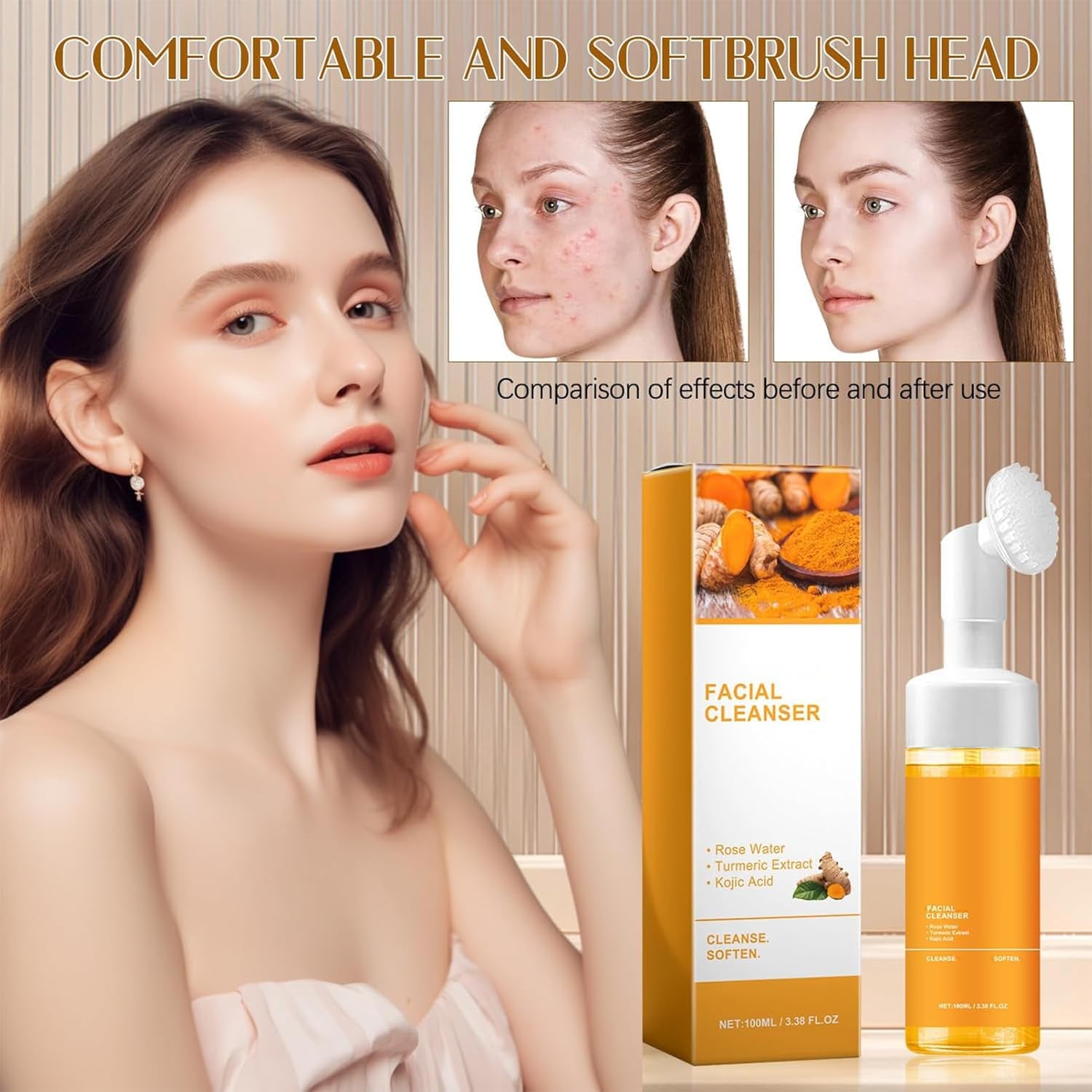 Turmeric Facial Cleanser, Turmeric Facial Wash, Turmeric Face Wash, Foaming Face Wash, Turmeric Foaming Cleanser for All Skin, Deep Cleaning, Moisturizing, Easy to Use