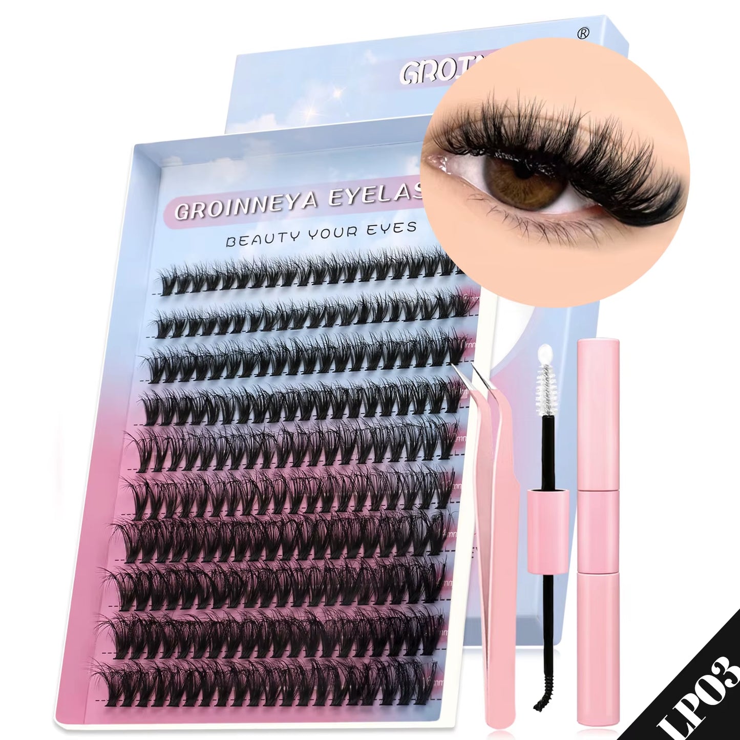 Lash Clusters Kit Cat Lashes 640 Pcs with Lash Bond & Seal Cluster Eyelash Extensions Eyelash Clusters Kit DIY at Home