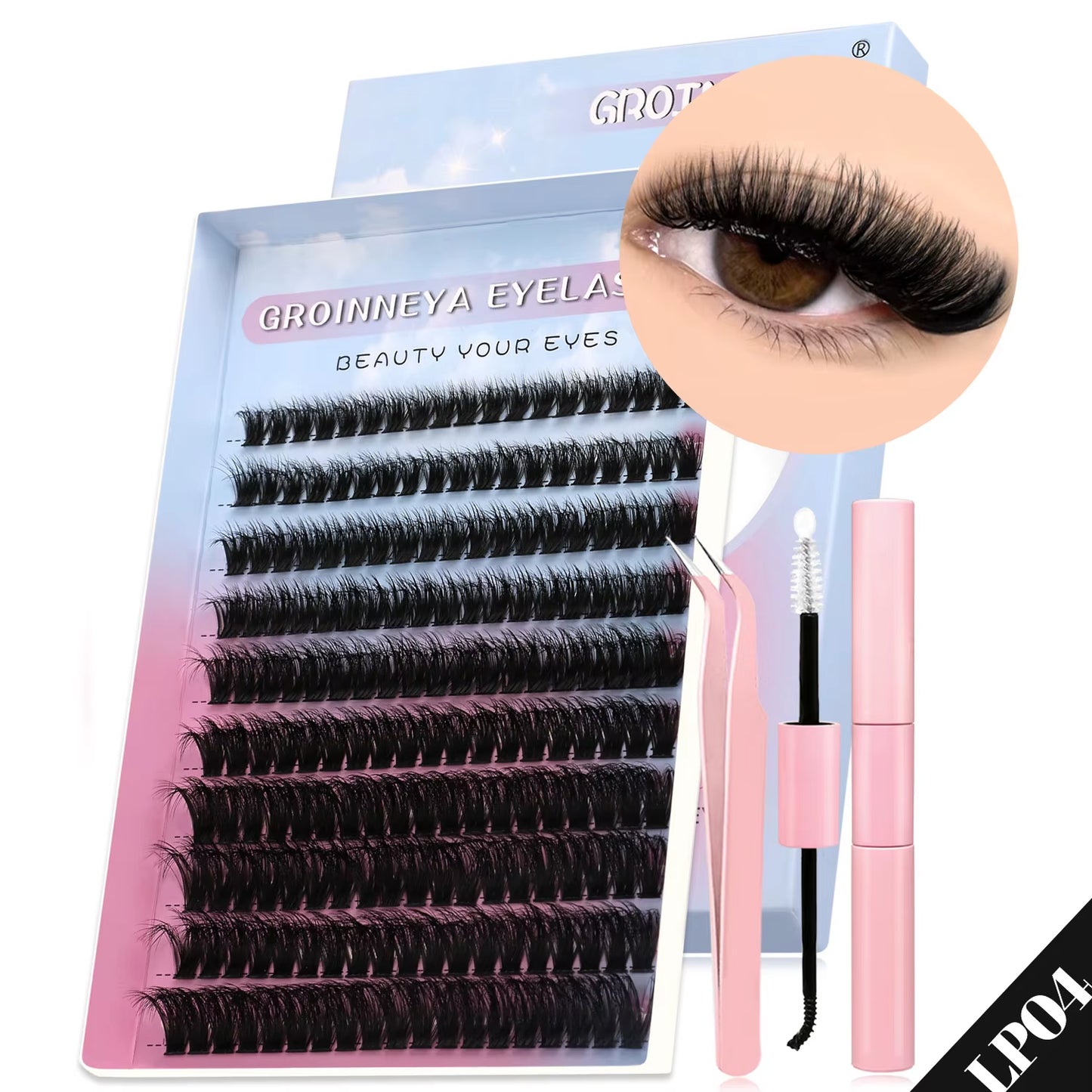 Lash Clusters Kit Cat Lashes 640 Pcs with Lash Bond & Seal Cluster Eyelash Extensions Eyelash Clusters Kit DIY at Home