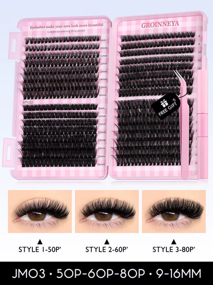 Lash Clusters Kit Cat Lashes 640 Pcs with Lash Bond & Seal Cluster Eyelash Extensions Eyelash Clusters Kit DIY at Home
