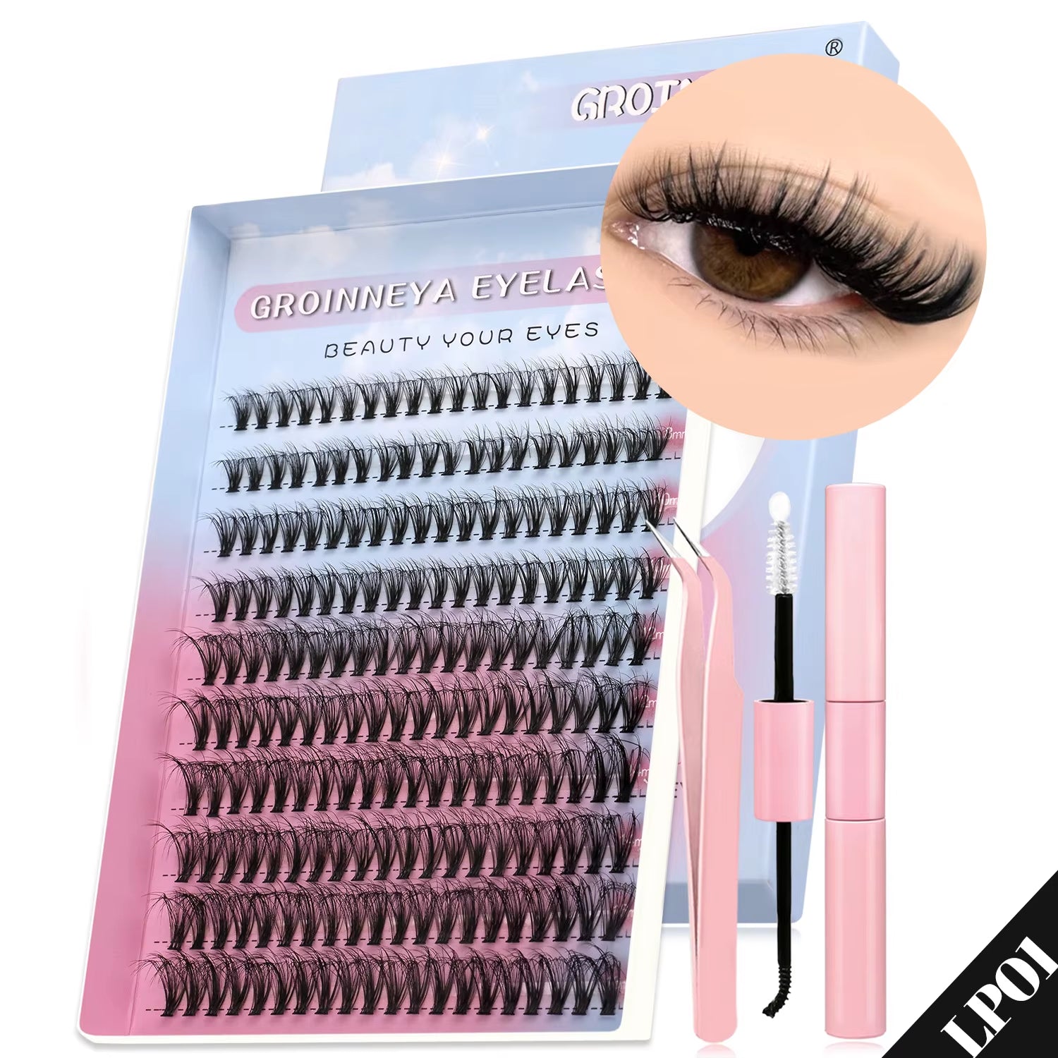 Lash Clusters Kit Cat Lashes 640 Pcs with Lash Bond & Seal Cluster Eyelash Extensions Eyelash Clusters Kit DIY at Home