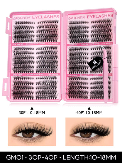 Lash Clusters Kit Cat Lashes 640 Pcs with Lash Bond & Seal Cluster Eyelash Extensions Eyelash Clusters Kit DIY at Home