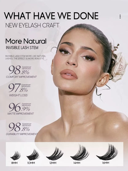 Lash Clusters Kit Cat Lashes 640 Pcs with Lash Bond & Seal Cluster Eyelash Extensions Eyelash Clusters Kit DIY at Home