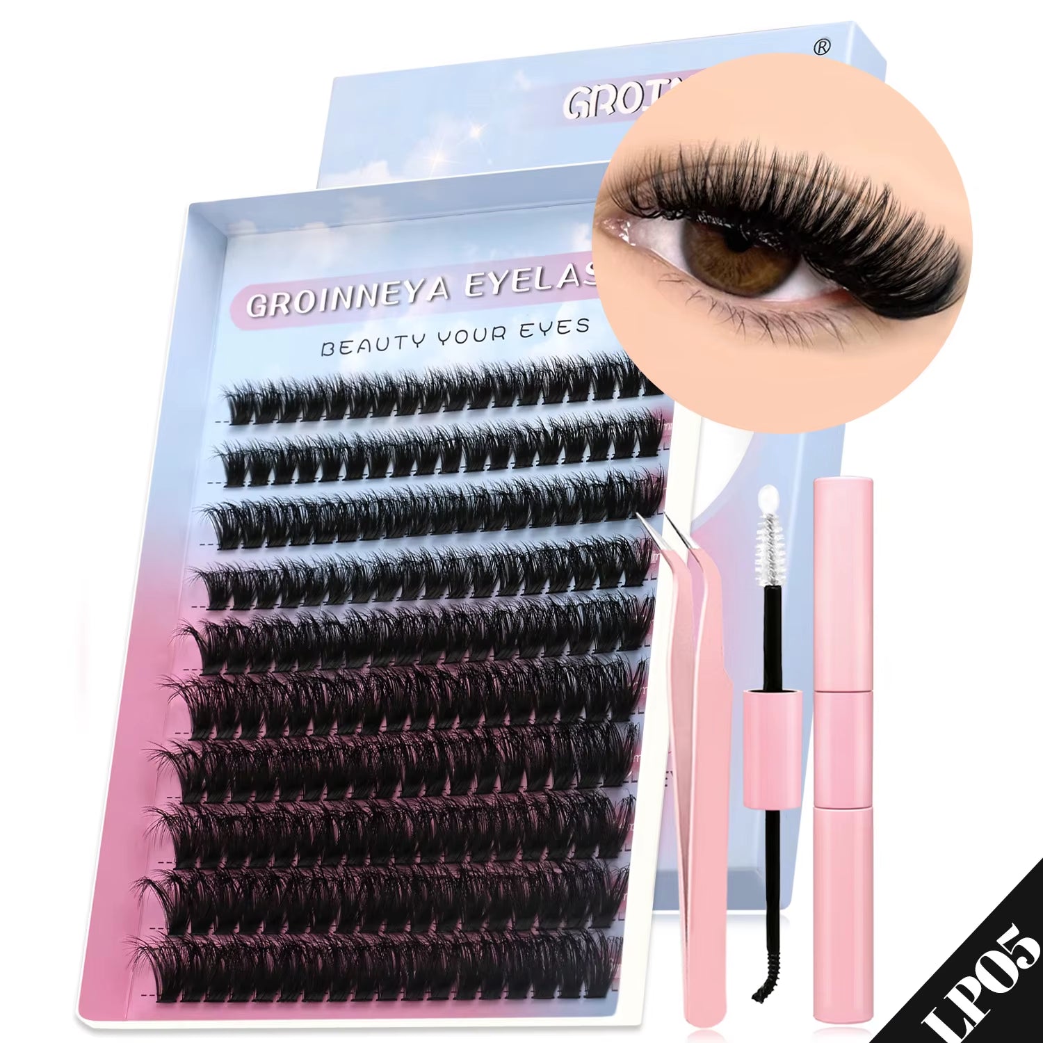 Lash Clusters Kit Cat Lashes 640 Pcs with Lash Bond & Seal Cluster Eyelash Extensions Eyelash Clusters Kit DIY at Home