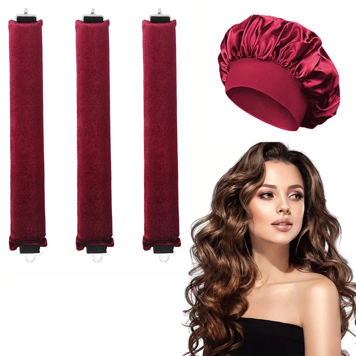 Heatless Hair Curler Satin Sleeping Cap Set No Heat Hair Rollers Curling Rod Headband Soft Curlers Lazy Curls Bonnet Night Hat