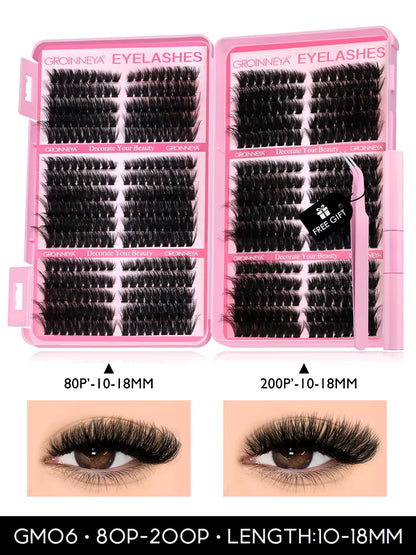 Lash Clusters Kit Cat Lashes 640 Pcs with Lash Bond & Seal Cluster Eyelash Extensions Eyelash Clusters Kit DIY at Home